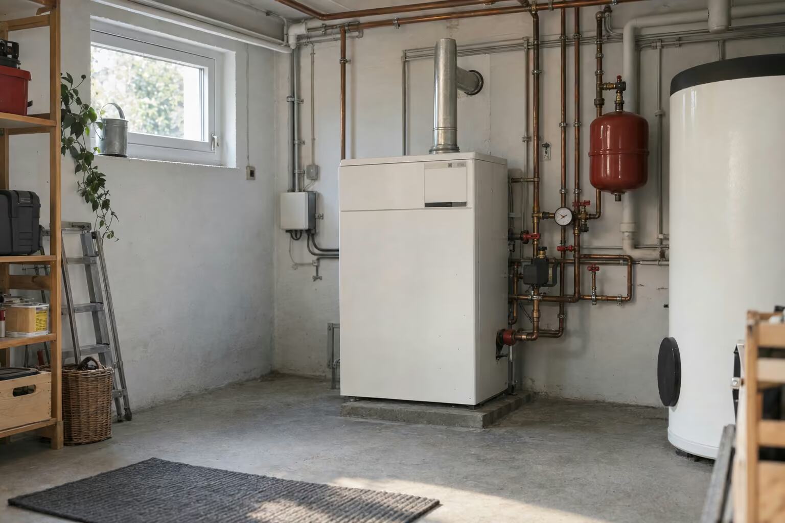 Eine bestehende Heizungsanlage in einem gewöhnlichen Kellerraum